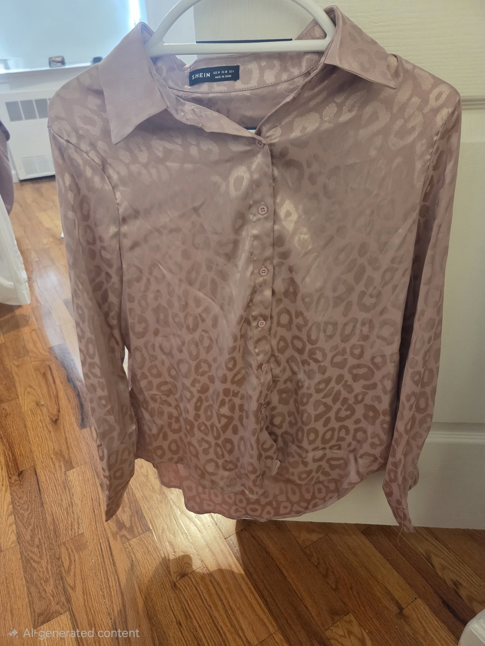 SHEIN Dusty Rose Satin Leopard Print Button-Down Shirt